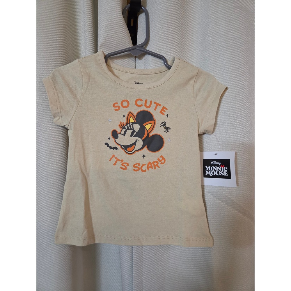 Disney Minnie Mouse Halloween Girls 2T Cream Graphic Tee So Cute Its Scary NWT